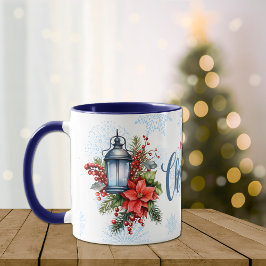 ヴィンテージランタンポインセティアクリスマスブーケ マグカップ