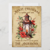 ヴィンテージランタンメリークリスマス新年 シーズンカード (正面)