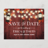 ヴィンテージランタンレッド秋の結婚式日付の保存 案内ポストカード (正面)