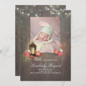 ヴィンテージランタン素朴と木材ベビー写真誕生 案内状 (正面/裏面)