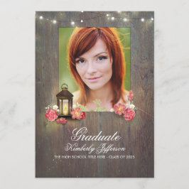 ヴィンテージランタン素朴と木製写真卒業 招待状