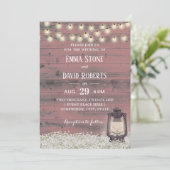 ヴィンテージランタン素朴ピンクバーンウッド結婚ズ 招待状 (スタンド正面)