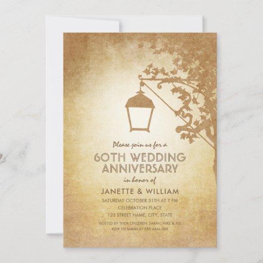 ヴィンテージランプ 60周年結婚記念日 ラスティックオータム 招待状 (正面)