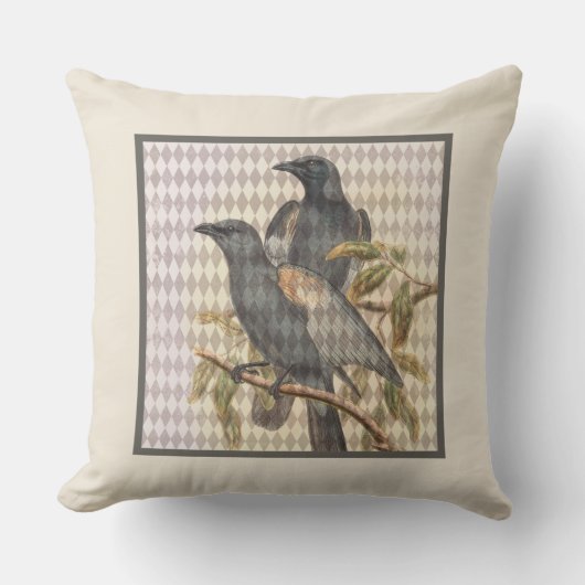 ヴィンテージラヴェンエフエマオンクリームハーレクインパターン クッション (正面)