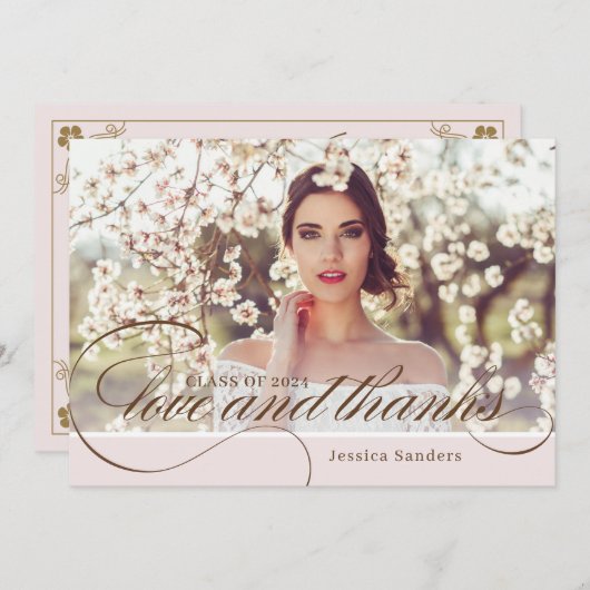 ヴィンテージラヴ&感謝していフォトグラッドサンキューカード 招待状 (正面/裏面)