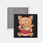 ヴィンテージラーメン日本の猫食かわいいアニメ女子 マグネット (正面/裏面)