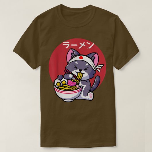 ヴィンテージラーメン猫かわいいアニメおたく女日本の子 Tシャツ (デザイン正面)