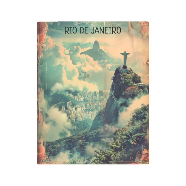 ヴィンテージリオデジャネイロ旅行イエズス像 メタルプリント (正面)