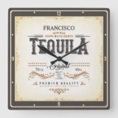 ヴィンテージリキュールラベルADD NAMEメキシカンテキーラバー スクエア壁時計 (正面)