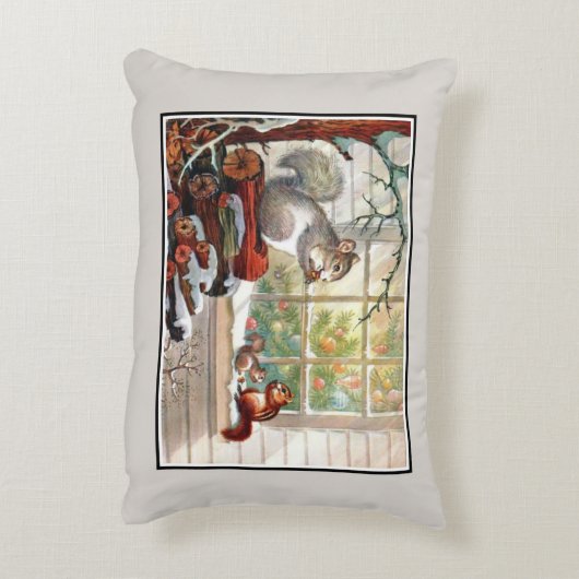 ヴィンテージリスとチップムンクのクリスマスピロー アクセントクッション (裏面(縦))