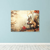 ヴィンテージリスとドングリ秋32x24 キャンバスプリント (インサイチュ (ウッドフロア))