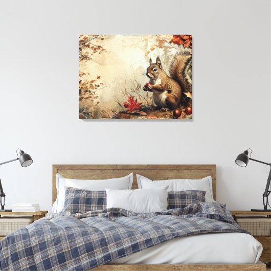 ヴィンテージリスとドングリ秋32x24 キャンバスプリント (インサイチュ (寝室))