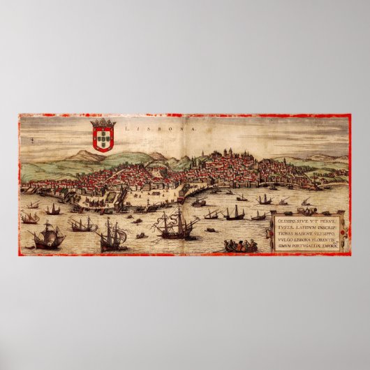 ヴィンテージリスボンポルトガルの絵図(1572) ポスター (正面)