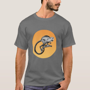 ヴィンテージリスモンキースケッチと様式化された太陽 Tシャツ