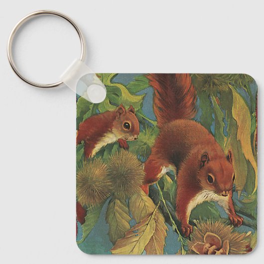 ヴィンテージリス、森林の生き物、野生動物 キーホルダー (正面)