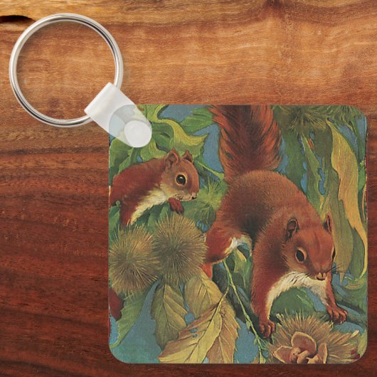 ヴィンテージリス、森林の生き物、野生動物 キーホルダー (正面)