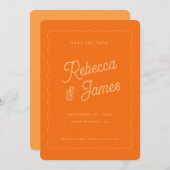 ヴィンテージリターはっきりしたオレンジ波フレーム結婚ズ セーブザデート (正面/裏面)