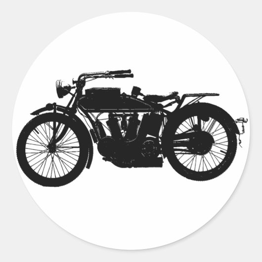 ヴィンテージリッチブラックのオートバイシルエット ラウンドシール (正面)