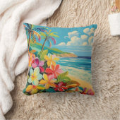 ヴィンテージリトグラフ熱帯美術 クッション (ブランケット)