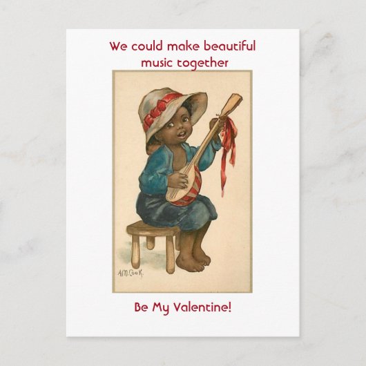 ヴィンテージリトルアフリカ系アメリカ人遊少年のバンジョー ポストカード (正面)