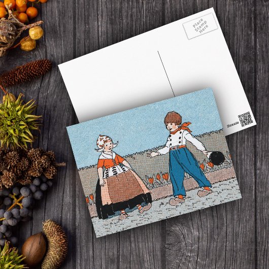 ヴィンテージリトルオランダガールボーイ伝統的ドレス ポストカード