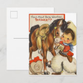 ヴィンテージリトルカウボーイ&かわいいポニーバレンタインカード ポストカード (正面/裏面)