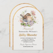 ヴィンテージリトルスパローフローラ春ベビースシャワー 招待状 (正面/裏面)