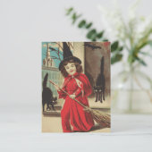 ヴィンテージリトルハロウィーン魔女と黒猫 シーズンポストカード (スタンド正面)