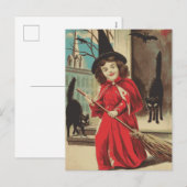 ヴィンテージリトルハロウィーン魔女と黒猫 シーズンポストカード (正面/裏面)