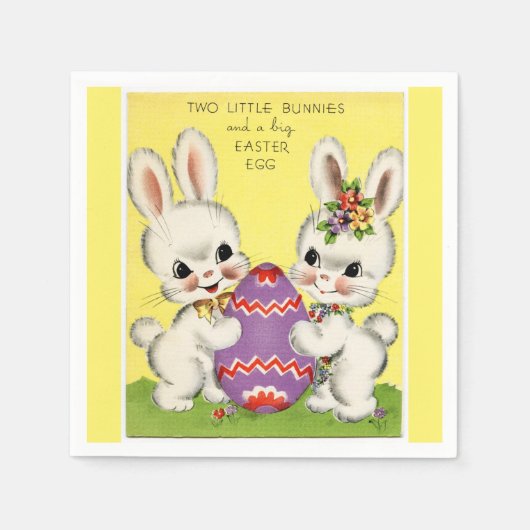 ヴィンテージリトルバンニとイースターエッグイエロー スタンダードカクテルナプキン (正面)