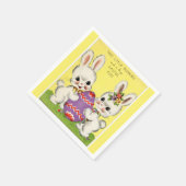 ヴィンテージリトルバンニとイースターエッグイエロー スタンダードカクテルナプキン (角)