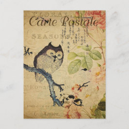 ヴィンテージリトルフクロウピンクローズフランスの ポストカード