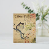 ヴィンテージリトルフクロウピンクローズフランスの ポストカード (スタンド正面)