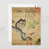 ヴィンテージリトルフクロウピンクローズフランスの ポストカード (正面/裏面)