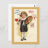 ヴィンテージリトルボーイアーティスト美しいバレンタインコピー ポストカード (正面/裏面)