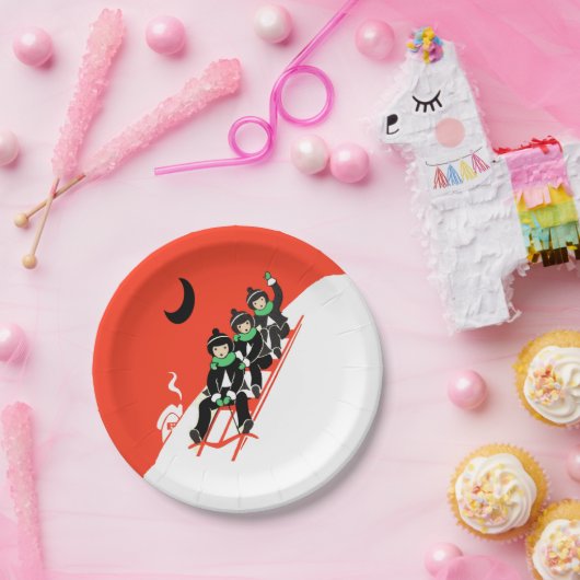ヴィンテージリトルボーイズスリディングスノームーンハウス ペーパープレート (パーティー)