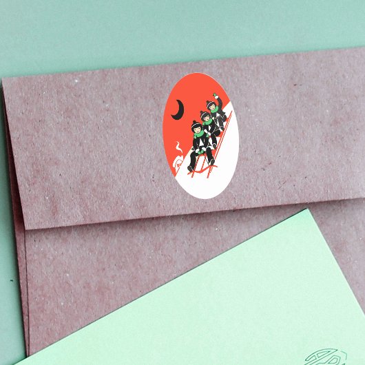 ヴィンテージリトルボーイズスリディングスノームーンハウス 楕円形シール