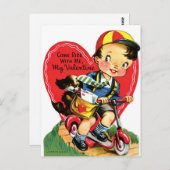 ヴィンテージリトルボーイ&ドッグオンスクーターバレンタイン ポストカード (正面/裏面)
