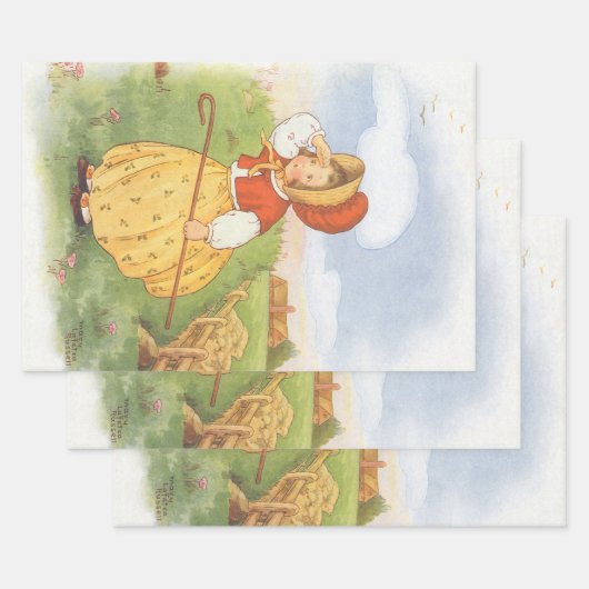 ヴィンテージリトルボーピープマザーグース子供部屋韻 ラッピングペーパーシート (セット)