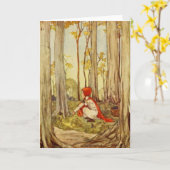 ヴィンテージリトルレッドライディングフードグリーティングカード カード (黄色い花)