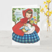 ヴィンテージリトルレッドライディングフード誕生日カード カード (黄色い花)