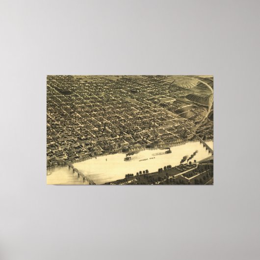 ヴィンテージリトルロックの絵図(1887) キャンバスプリント (正面)