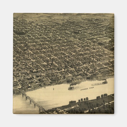 ヴィンテージリトルロックの絵図(1887) マグネット (正面)