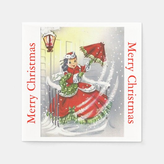 ヴィンテージリトル恋しく思クリスマス スタンダードカクテルナプキン (正面)