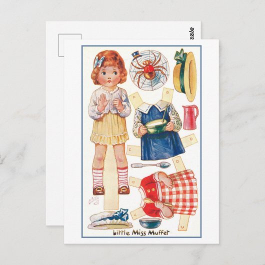 ヴィンテージリトル恋しく思マフェット紙人形 ポストカード (正面/裏面)