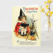 ヴィンテージリトル魔女と黒猫ハロウィンカード カード (黄色い花)