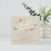 ヴィンテージリネンフローラリースブライダルシャワー招待状 招待状 (スタンド正面)