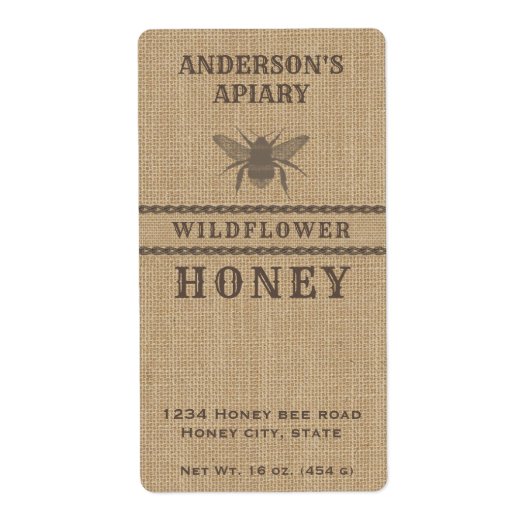 ヴィンテージリネンミツバチ蜂蜜の瓶ラベル ラベル (正面)