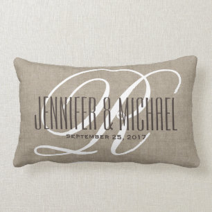 ヴィンテージリネンルックとホワイトモノグラム ランバークッション