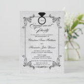 ヴィンテージリネンルック&オーナメント婚約パーティ 招待状 (スタンド正面)